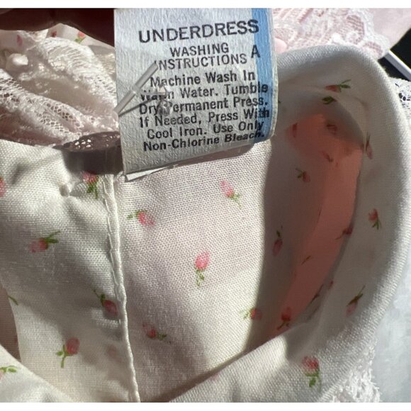 Vintage Permanent Press Baby Dress Pink With Flowers Underdress Ruffles 6-9M - Picture 7 of 8